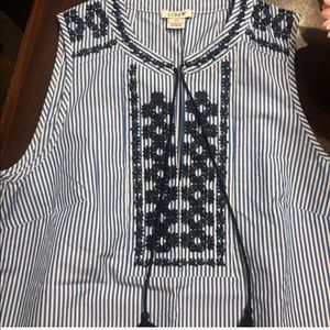 Blue seersucker j.crew embroidered tank-00